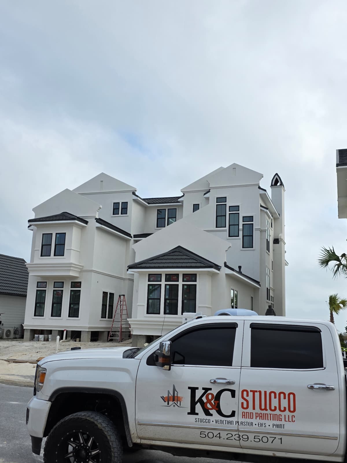 K&C Stucco truck at luxury beachfront estate
