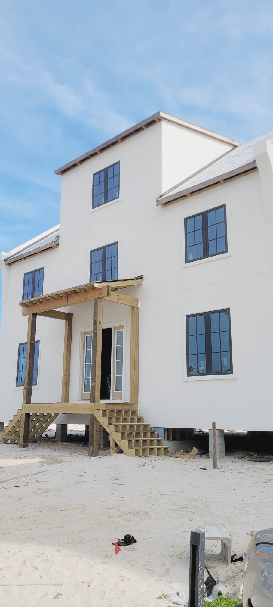 Elevated beach house stucco exterior