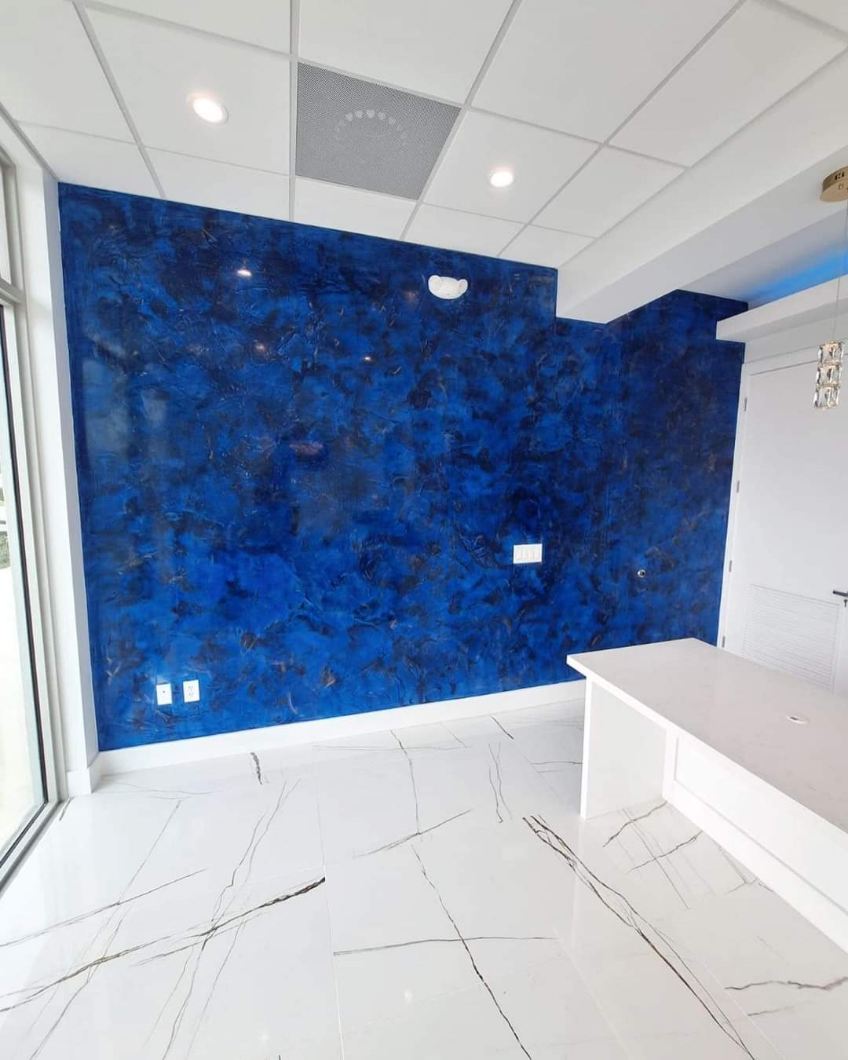 Venetian plaster deep blue veined wall