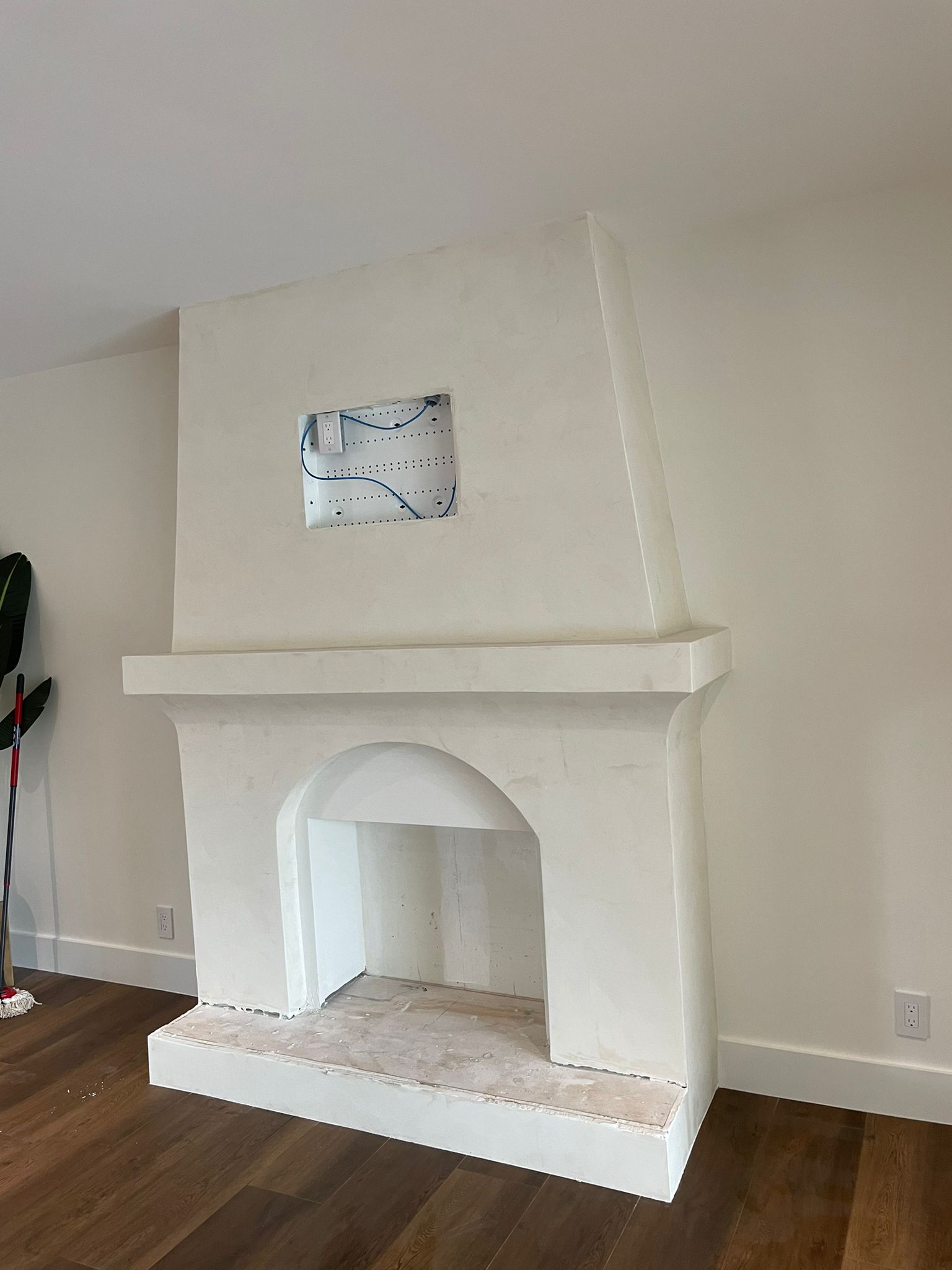 Venetian plaster fireplace surround