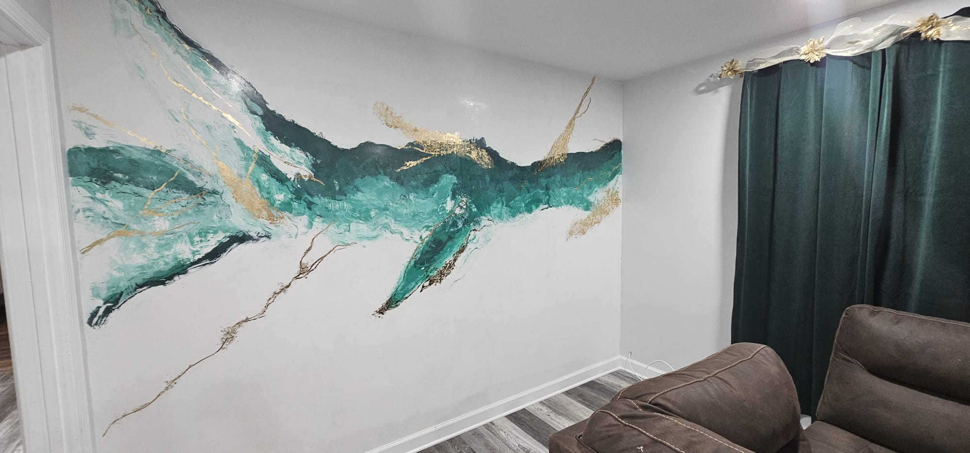 Teal and gold abstract art wall mural